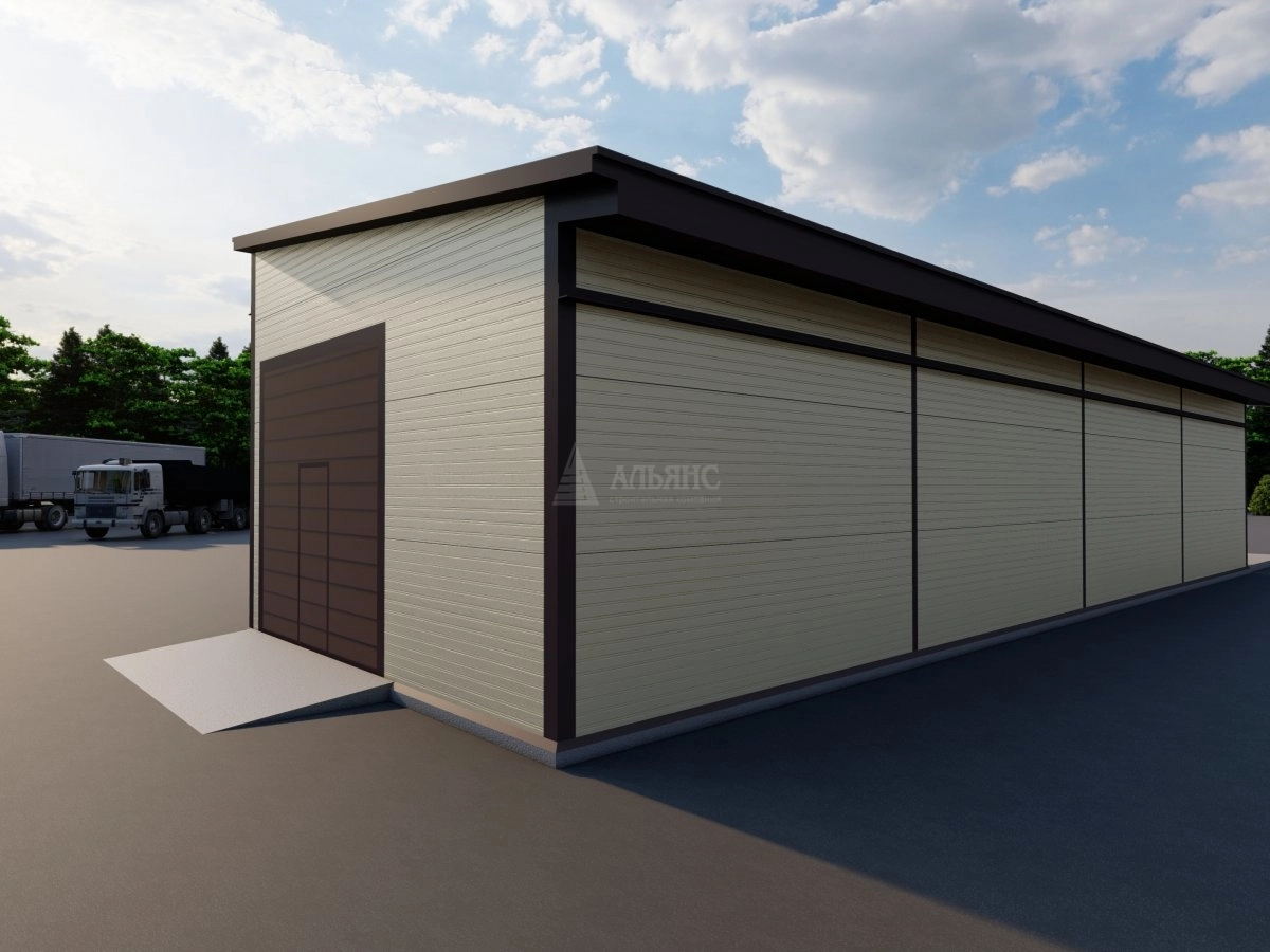 3D визуализация Здание с боксом под гараж из сэндвич-панелей - фото 2